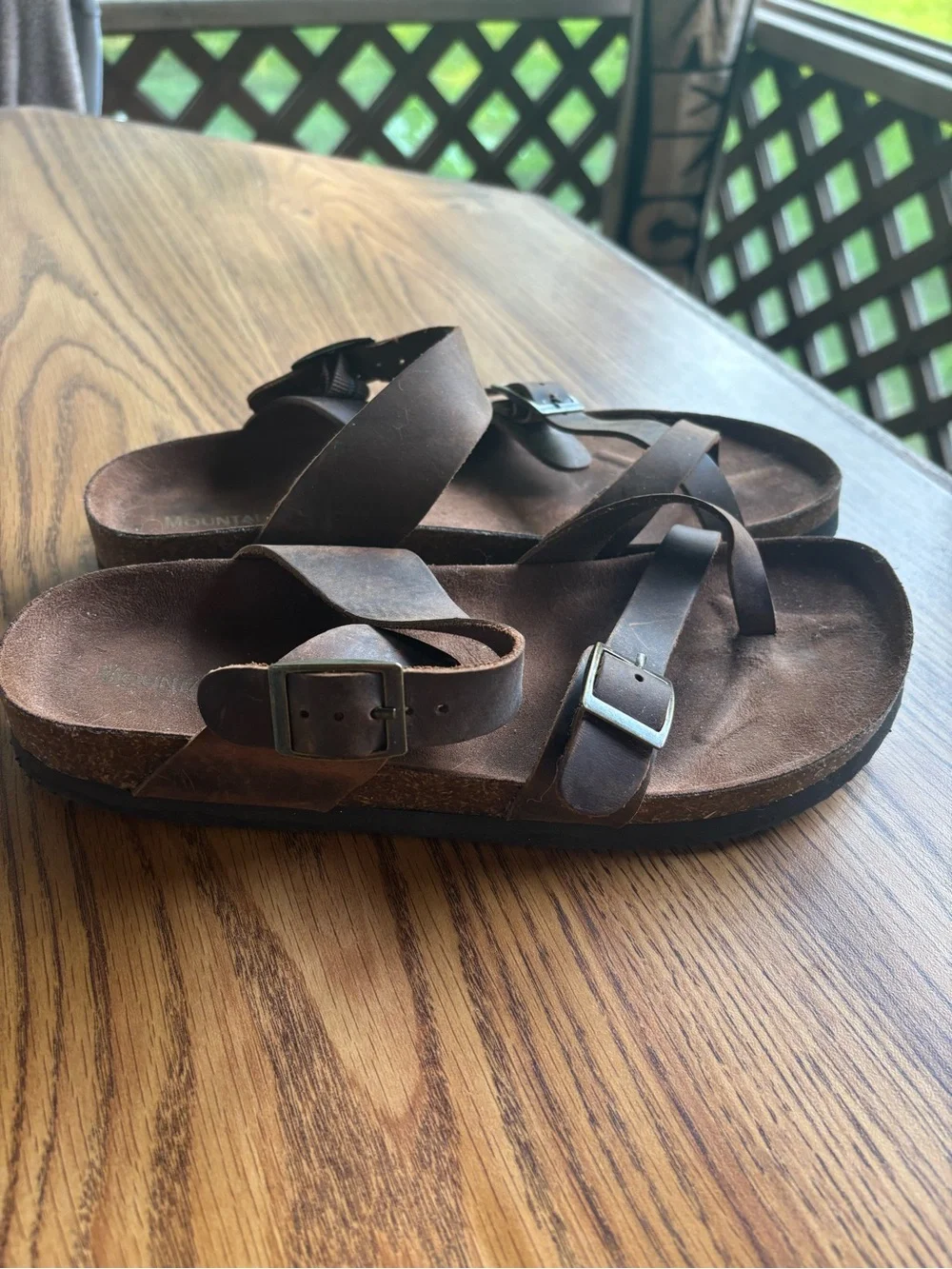 Mountain Soles Women's Brown Cross-Strap Leather Sandals